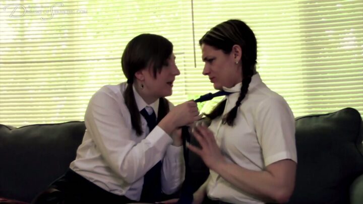 Screenshot 1 from Pandora Blake vs. Ten Amorette in Schoolgirl Spanking Takedown
