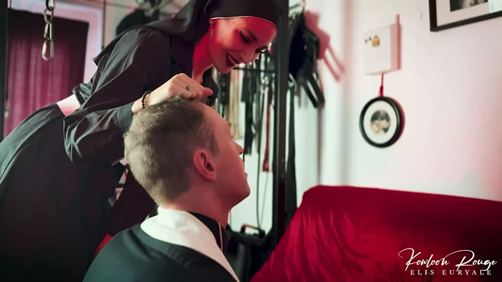 Screenshot 1 from Resisting temptation: Nun Elis caning, flogging, and facesitting on Priest Alrik