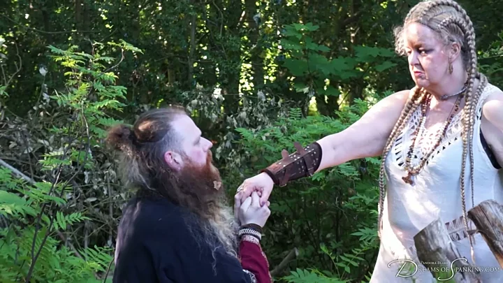 Screenshot 8 from Viking Queen Punishment – Mistress Iceni, Jamie Fenrir, spanking, belt, punishment, outdoors